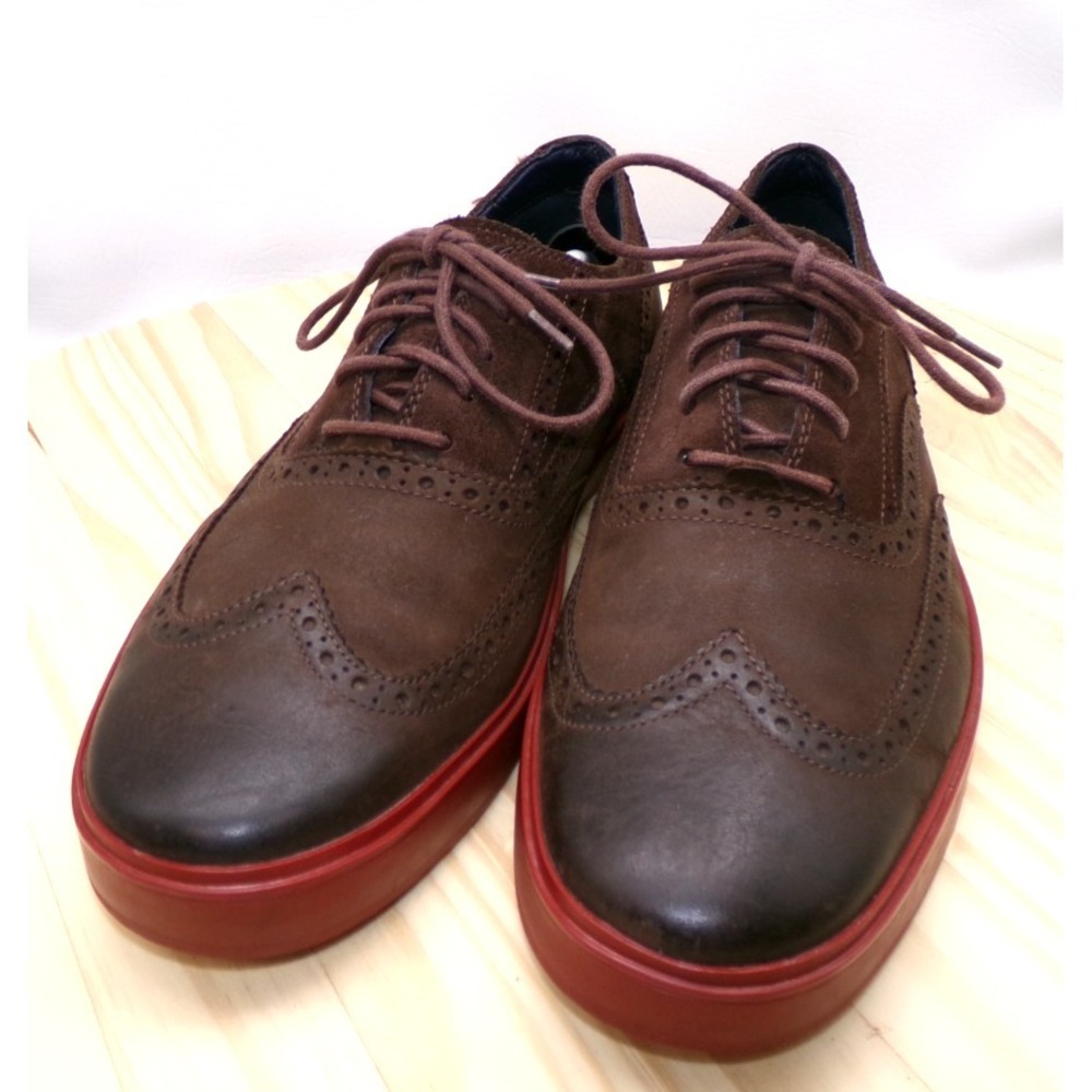 Cole Haan Bergen Wingtip Shoes Mens 12 M Brown Oxford Red Sole Lace Up Leather